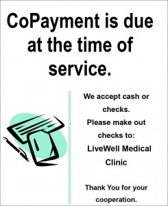 LiveWell Medical Clinic | CoPay sign